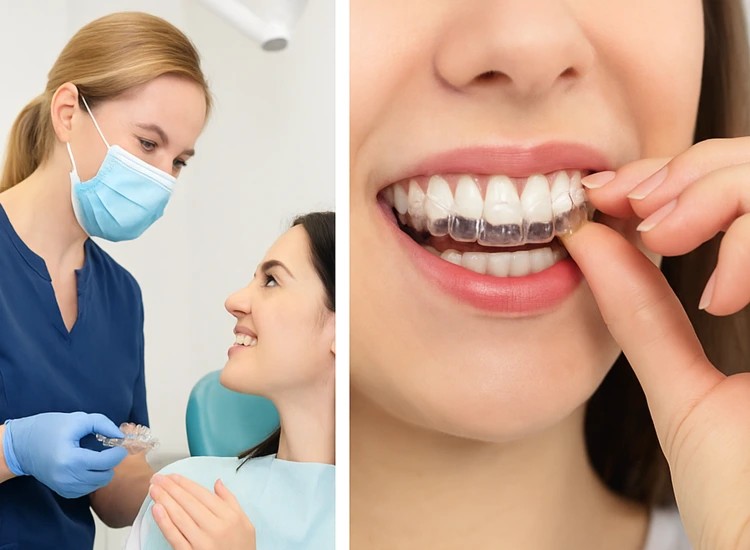 A picture demonstarting two different people and their invisalign process 