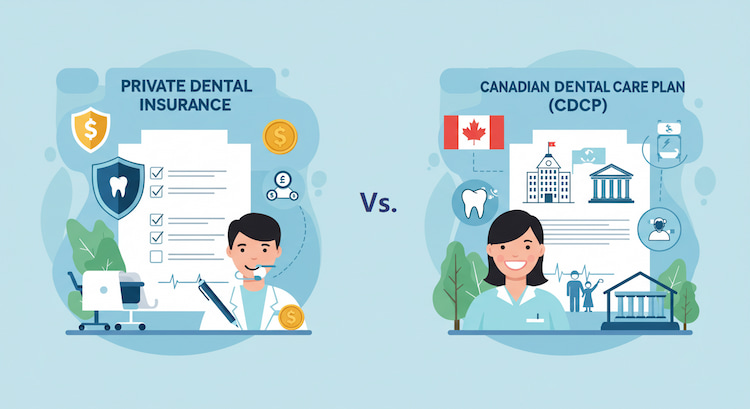 Dental insurance vs CDCP: a side by side image of two options. 