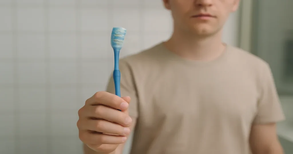A picture of a man with his toothbrush