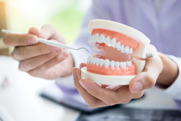 A picture of a denture examination