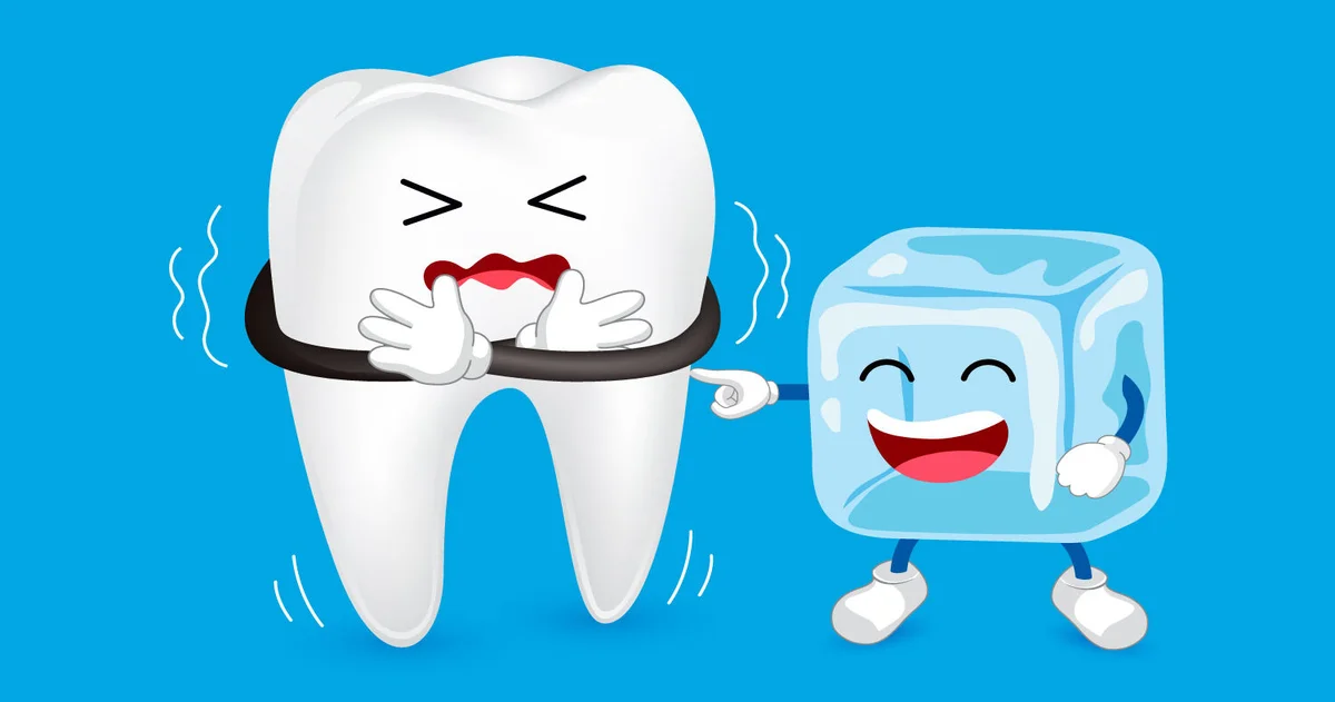 A cartoon image of an ice cube and a tooth