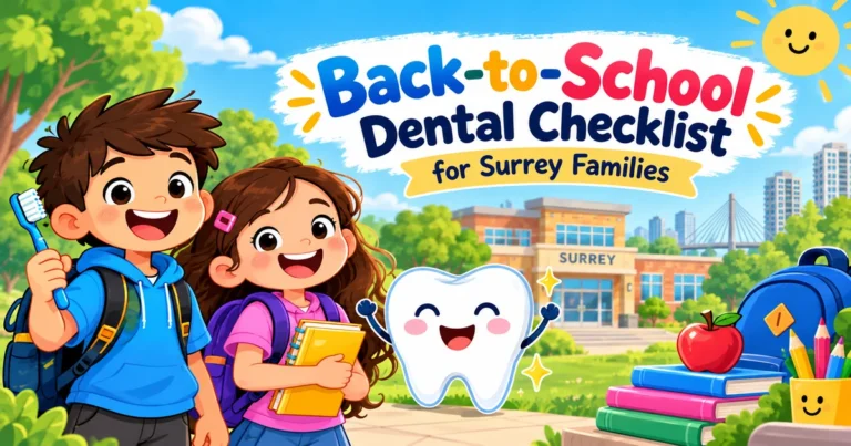 a cartoon picture about back to school dental checklist