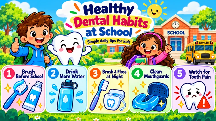 a picture about healthy dental habits at school